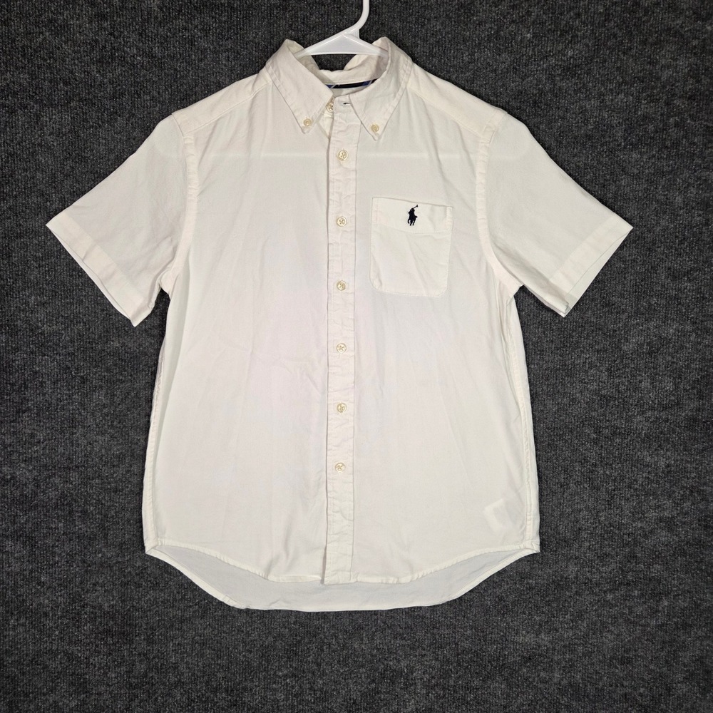 Polo Ralph Lauren Boys M 10-12 White Performance Short Sleeve Button Down Shirt